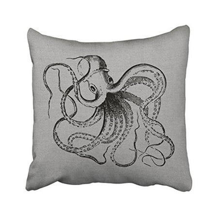 Octopus Throw Pillow WinHome Square Throw Pillow Covers Rustic Gray Vintage Octopus Illustration Pillowcases Polyester 18 X 18 Inch With Hidden Zipper Home Sofa Cushion Decorative Pillowcase ()