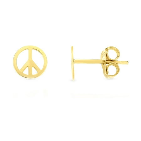 - 14k Yellow Gold Peace Sign Stud Earrings