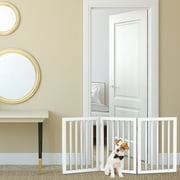 Angle View: Freestanding Pet Gate- 3 Panel White Wooden Folding Fence for Doorways, Halls, Stairs & Home- Step Over Divider- Great for Dogs & Puppies by Petmaker