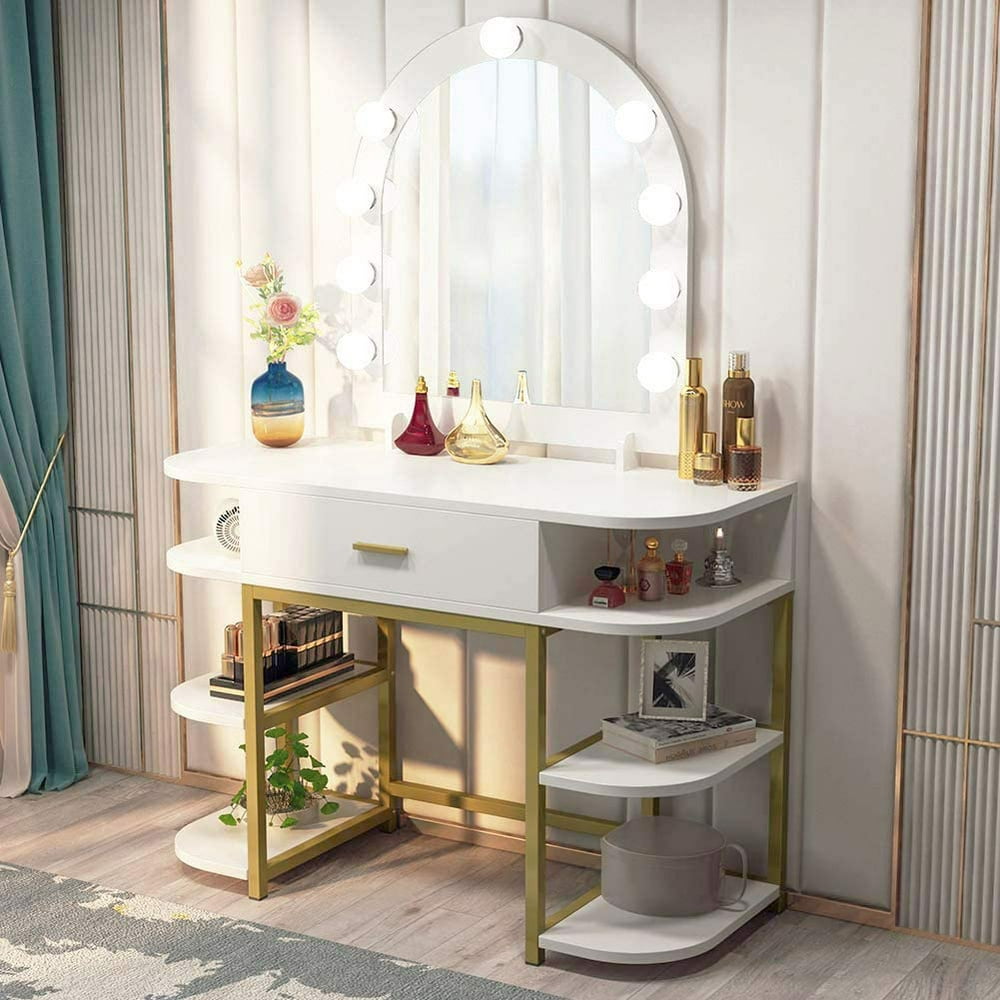 Tribesigns Large Vanity Table with Lighted Mirror and Drawer, Bedroom ...