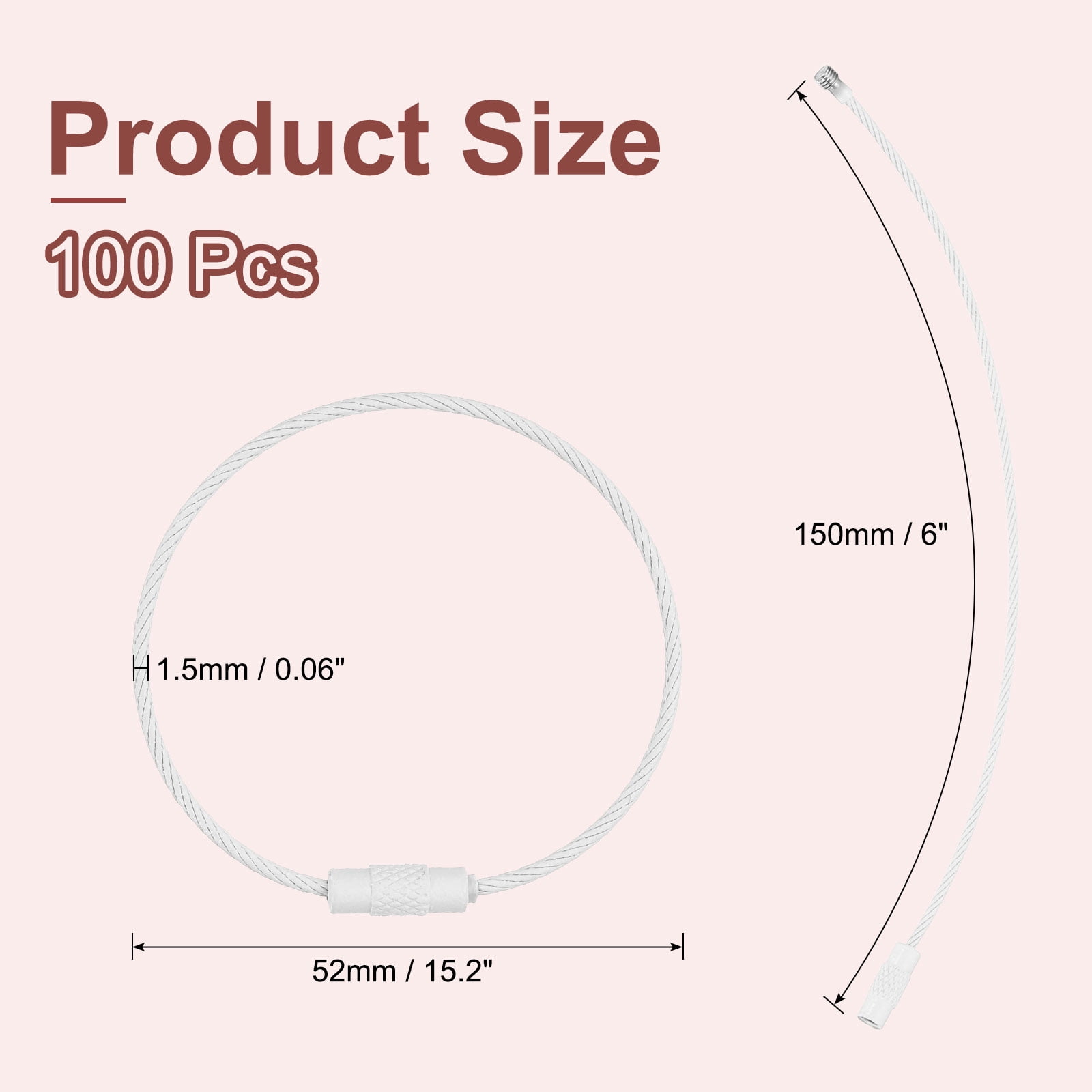 Uxcell 100Pcs Wire Keychain Cable, 6 Inch Luggage Bag Tag Loops Durable Design White