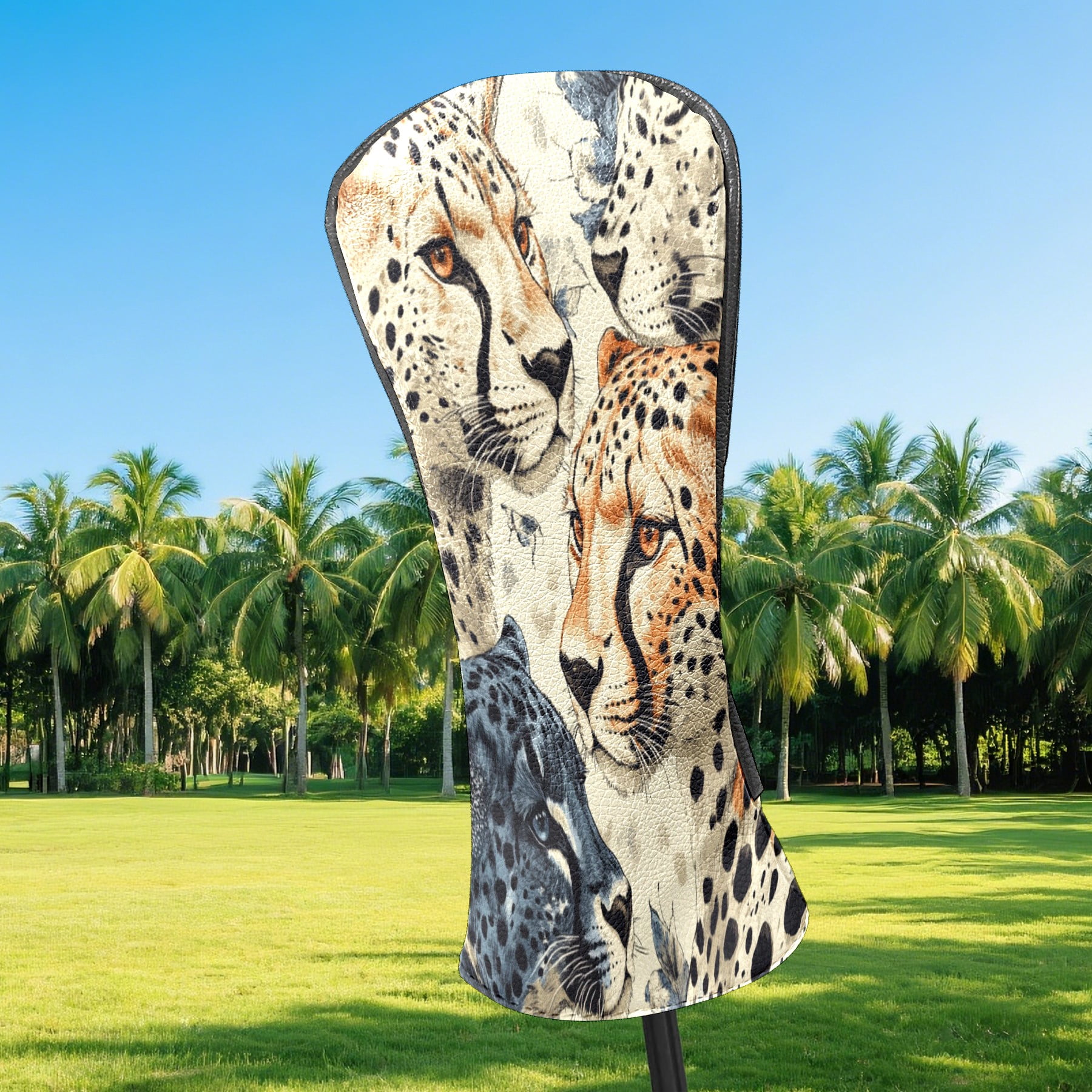 Golf Club Covers PU Leather Waterproof Head Covers for Fairway Woods Hybrids Leopard Face