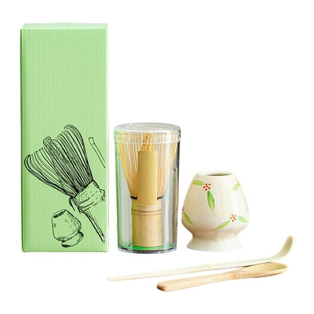 Juego de batidor de matcha, cuchara de té, juego de de matcha hecho a mano de bambú, soporte para batidor para regalo de felicitación, fiest , Flor