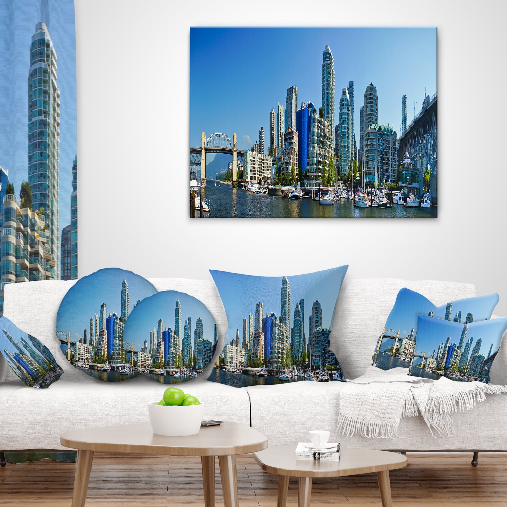Designart Beautiful View of Vancouver - Cityscape Photo Throw Pillow - 16x16