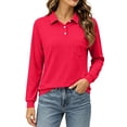 thumbnail image 2 of Polo Shirts for Women Cotton Button Collared Golf Long Sleeve Tops With Pocket Front, M, 2 of 6
