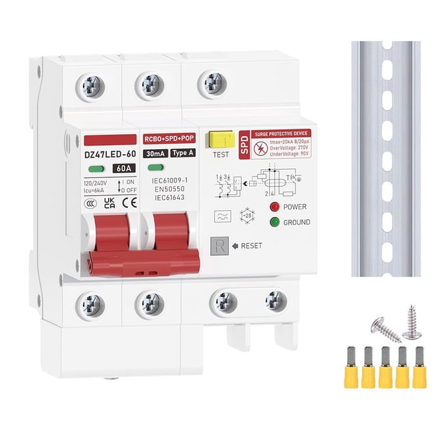 Disjoncteur de Courant Résiduel Type A 2P avec protection contre les Éclaboussures 30mA 120V/240V