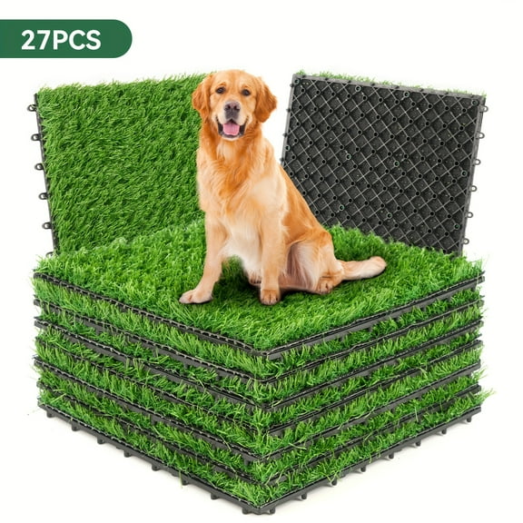 27pcs Interlocking Artificial Grass Tiles For Patio, Balcony, Backyard, Artificial Turf Floor, 12"x12"