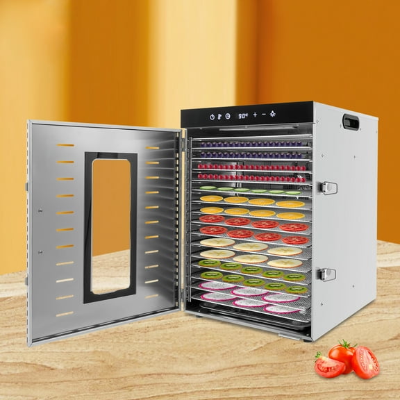 1350W Stainless Steel Food Dehydrator with 16 Trays, Intelligent Temperature & Time Control, LED Light, Overheat Protection