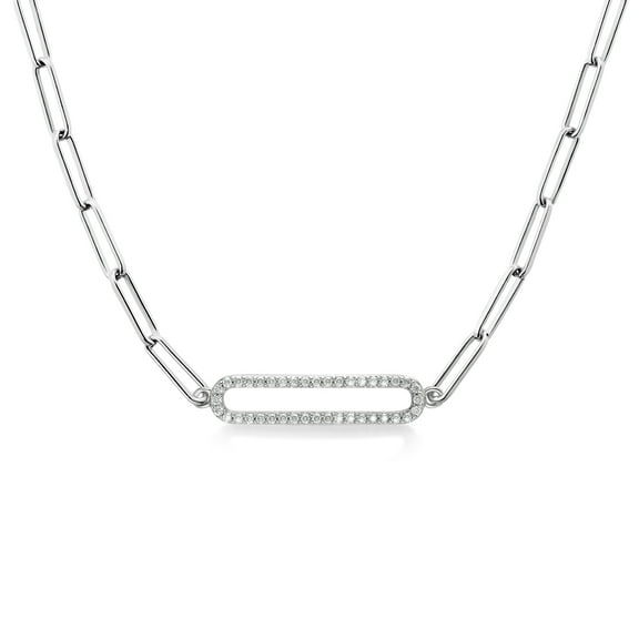 Gem Stone King 925 Sterling Silver Paperclip Chain Necklace Set with 0.30cttw Moissanite