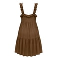 thumbnail image 7 of Womens Summer Lace Spaghetti Strap Mini Dress Square Neck Sleeveless Smocked Waist Tiered Flowy Sundresses Brown, 7 of 7