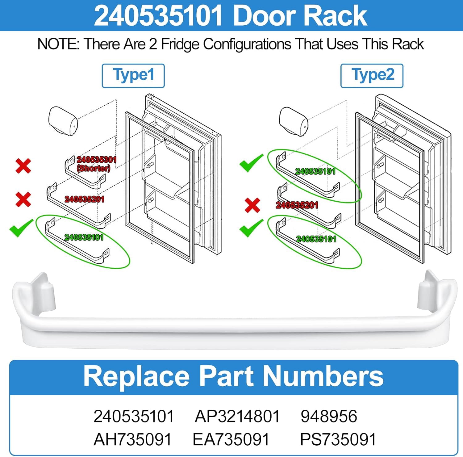 240535101 Refrigerator Door Rack Replacement Retainer Bar Compatible with Frigidaire Kenmore Refrigerator Door Shelf Replacement Parts AP3214801, AH735091, FRT15HB3JW3, FFTR1513LW0 Door Rack