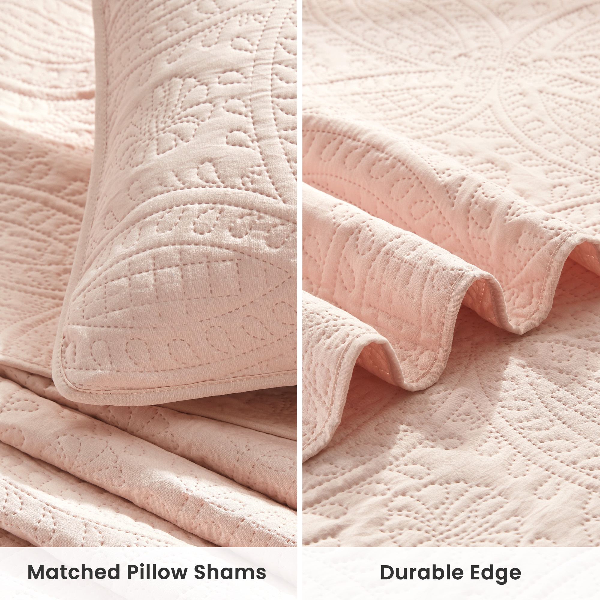 Sleep Zone Ultrasonic Medallion Quilt Set Full/Queen, Soft Lightweight Bedspread, All-Season Coverlet (Rose Pink, Full/Queen)