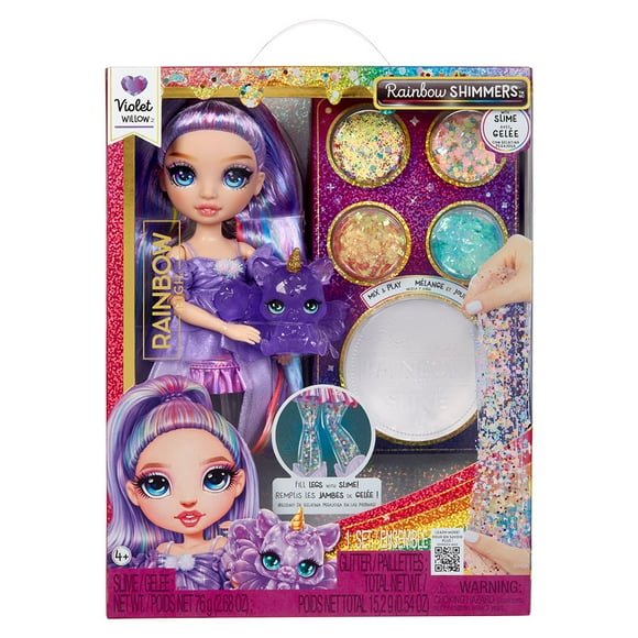 Rainbow High Rainbow Shimmers with Slime – Violet, Purple 11” Fashion Doll, Create a Rainbow Doll, Slime Kit, Pet Squirrel, Kids Gift 4+
