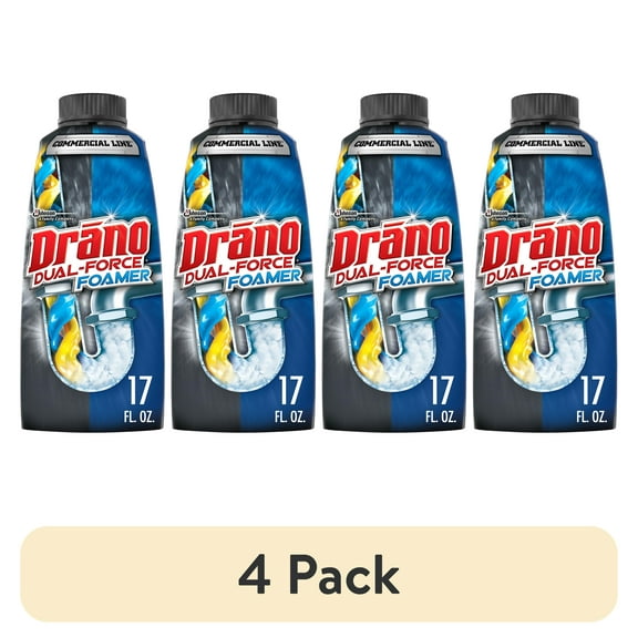 (4 pack) Drano Dual-Force Foamer, Hair and Drain Clog Remover, Commercial Line, 17 oz