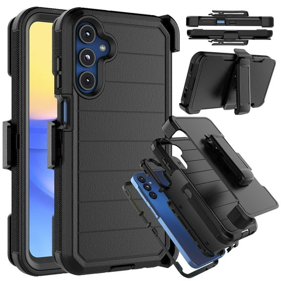 For Samsung Galaxy A15 5G Phone Case, Ebizware Shockproof Case with Built-in Screen Protector and Holster Belt Clip Military Grade Heavy Duty Kickstand Cover for Galaxy A15 5G - Black