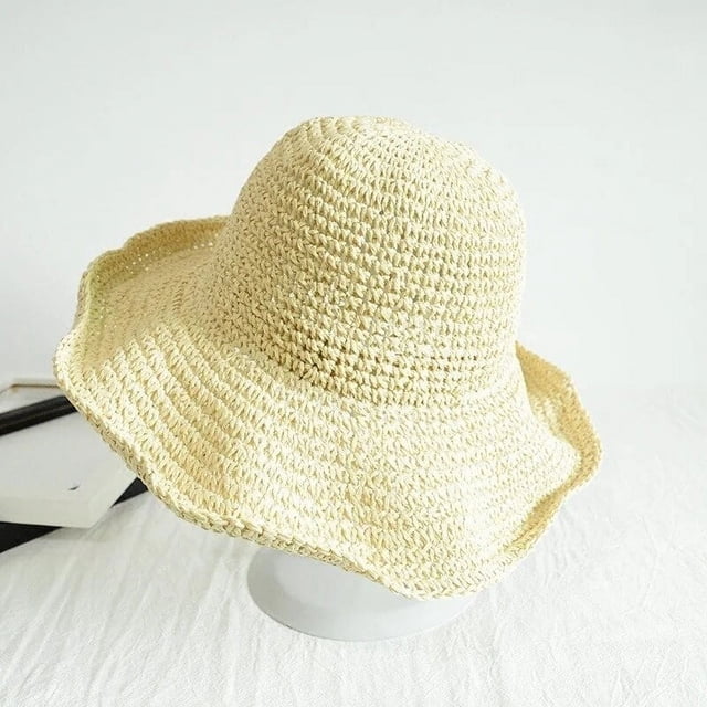 Sombrero de paja plegable para mujer, visera para el sol, vacaciones, playa, marea, Verano