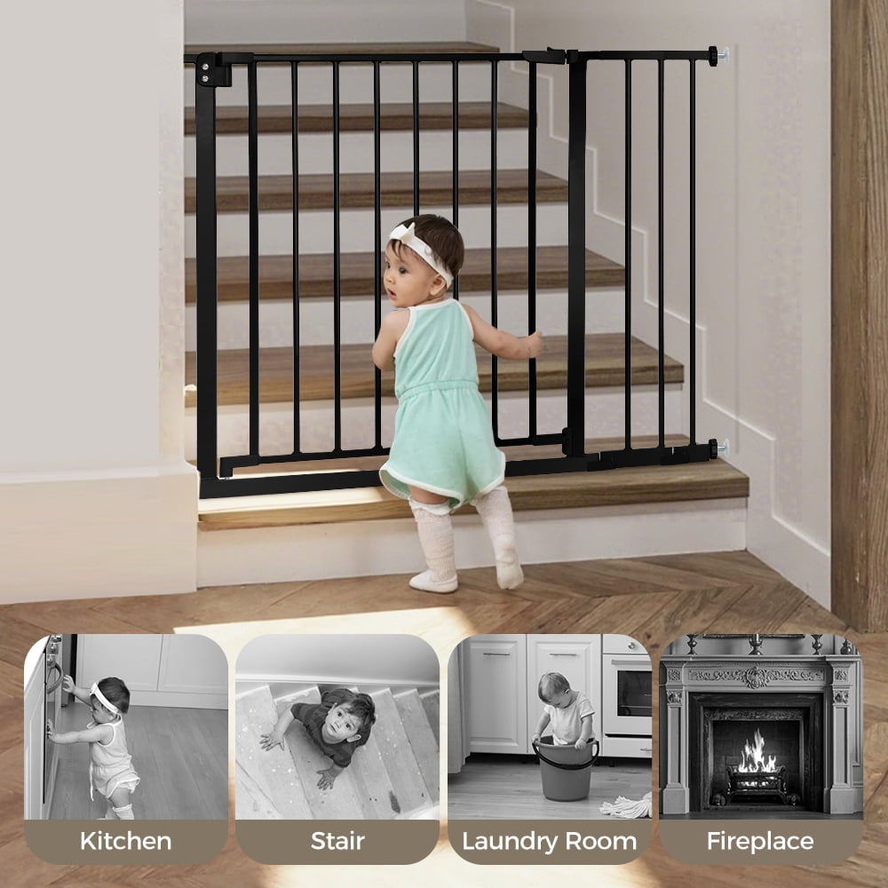 Baby Safety Gate, Dog Gates for Top Stairs Doorway, 29.5''- 40.5''Wide Pressure Mount, Black