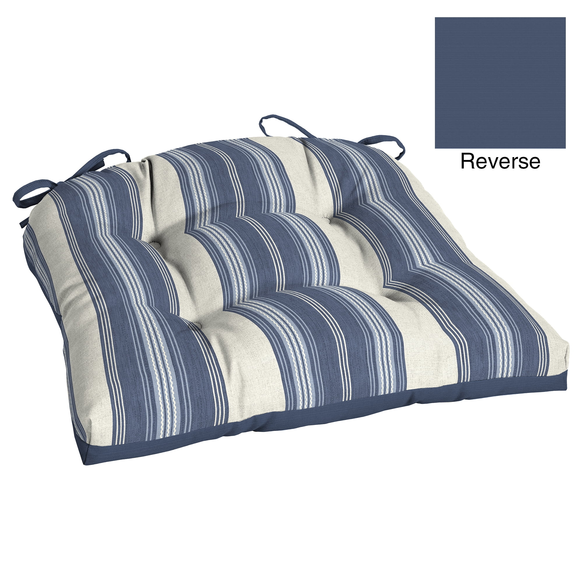 Outdoor Wicker Seat Pad ~ Sailor's Stripe Blue Gray ~ 20" x 18" x 3.5" **NEW** 