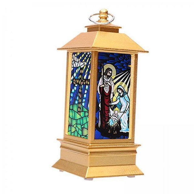 2xChristmas Decor Gold LED Jesús Linterna para Jardín Casa Sala de Estar