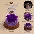 thumbnail image 2 of Figura de ángel Aastin con luz LED de rosa preservada de color morado, 2 of 8