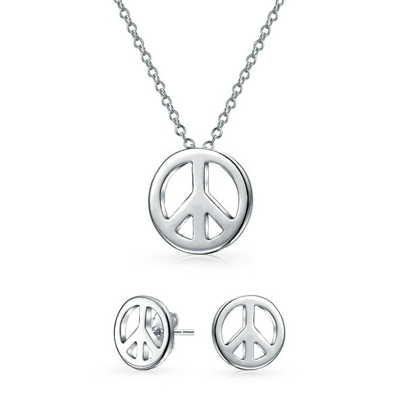 Bling Jewelry Womens Tiny Peace Sign Pendant Stud Earrings Jewelry Set .925 Sterling Silver