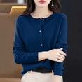 thumbnail image 3 of Casual Cardigan Sweaters for Women Loose Fit Long Sleeve Crewneck Button Up Knitted Jacket Outerwear Tops (2XL, Navy), 3 of 5