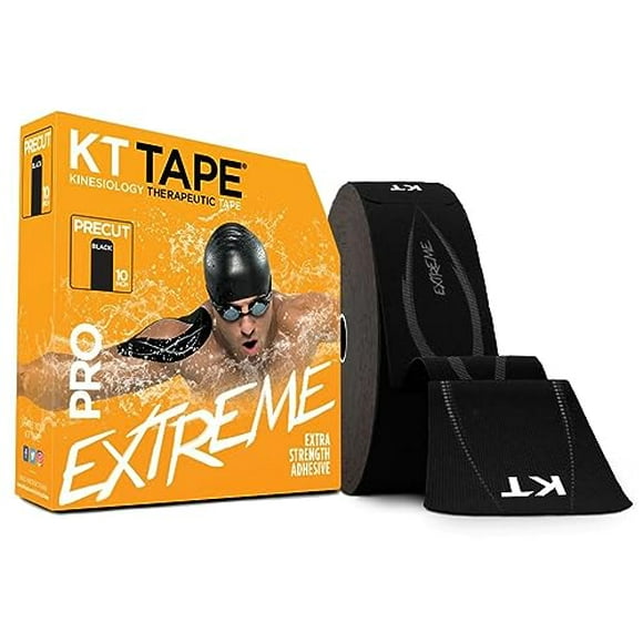 KT Tape PRO Extreme, Synthetic Jumbo Kinesiology Athletic Tape, 150 Count, 10â Precut Strips, Black