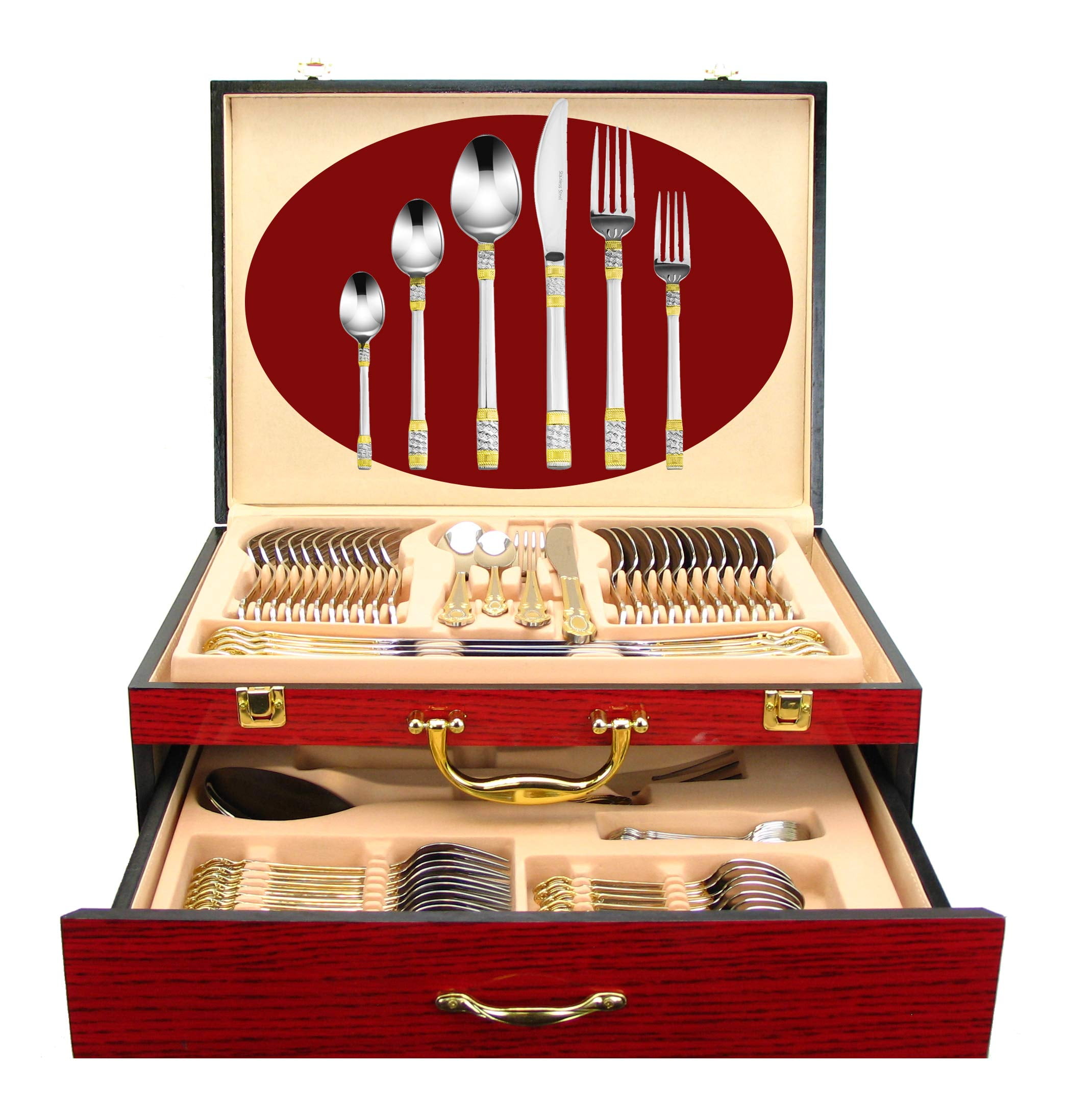24K Gold Hostess Service for 12 75-Pc Flatware Set 18/10 Stainless Silverware 