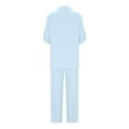 thumbnail image 6 of YUGYXL Women's 2 Piece Set Summer Linen Vacation Outfits Fashion Button Lapel Half Sleeve Shirts and Wide Leg Pants Casual Loungewear Outfits Fall Savings Light Blue,S, 6 of 8