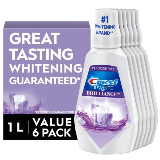 Enjuague bucal Crest 3D White Brilliance Whitening, 1 litro (paquete de 6)