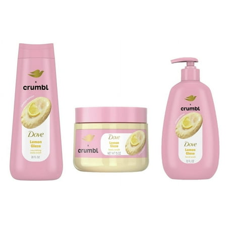 Dove x Crumbl Moisturizing Collection - Lemon Glaze Liquid Hand Wash (12 oz), Body Scrub (15 oz), and Body Wash (20 oz)