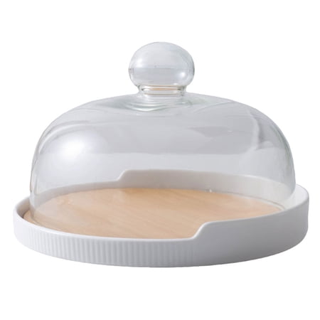 1 Set of Household Cake Plate with Cover Rotating Dessert Tray Glass Cover