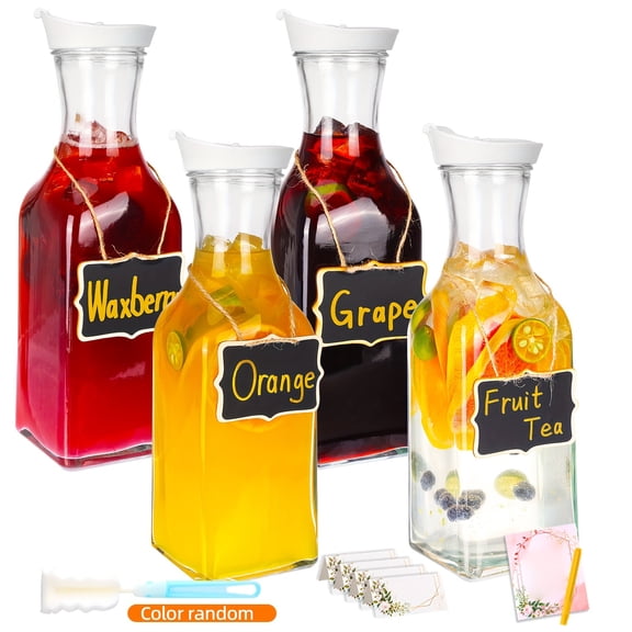 4pcs 1.5L Clear Glass Carafe with Lids - Water Pitcher/Juice Container/Beverage Jug, Party Supplies for Iced Tea, Cold Beverage, Milk, Halloween & Christmas