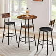 thumbnail image 2 of Bar Table and Chairs Set,Round Bar Table with 2 Bar Stools, Small 2-Tier Round Bistro Pub Dining Table, PU Upholstered Stools, 23.62'' W x 23.62'' D x 35.43'' H, Rustic Brown, 2 of 6