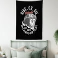 thumbnail image 4 of Skull Smoking Tapestry, Vintage Art Grunge Style Skeleton Head Wearing Bicycle Hat Image, Wall Hanging for Bedroom Living Room Dorm Decor, 60W X 80L Inches, Grey and Multicolor, by Ambesonne, 4 of 5