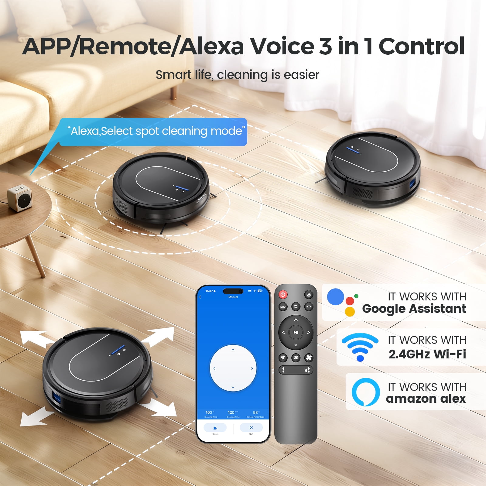Hivroo Robot Vacuum Cleaner, Robot Vacuum and Mop Combo with WIFI/Alexa for Carpet, Hardwood & Tile
