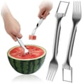 thumbnail image 1 of 2pcs Watermelon Fork Slicer Cutter, 2-in-1 Summer Watermelon Cutting Artifact, Stainless Steel Fruit Forks Slicer Knife for Family Parties Camping, 1 of 5