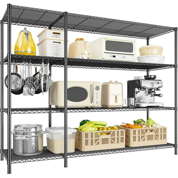 52.36''W Storage Shelves Metal Shelving Unit Load 1120LBS 4 Tier Wire Shelving for Storage Rack Adjustable Garage Shelving Heavy Duty for Pantry Kitchen Garage,52.36Wx13.78Dx59H