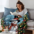 thumbnail image 3 of Dark Blue Christmas Throw Blanket, Flannel Fleece Blanket with Striped Design for Couch, Snowman Xmas Tree Snowflake Gifts Elk Soft Breathable All Season Plush Blankets for Sofa Chair Travel 32"x48", 3 of 9