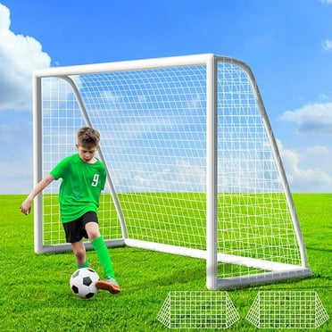 1Set Soccer Goal 8x6ft ,Weatherproof UPVC Frame,2x Soccer Nets,Carry Bag,Ground Stakes,Ideal for Backyard, Kids, and Adults, White