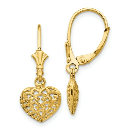 - 14kt Yellow Gold 3 D Mini Heart Leverback Earrings Lever Back Drop Dangle Love Fine Jewelry Ideal Gifts For Women Gift Set From Heart