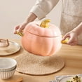 thumbnail image 2 of Pumpkin-Shaped Soup Tureen With Lid, Ceramic Serving Bowl, Fall Thanksgiving Dinnerware & Halloween Table Centerpiece Decor (Pink 20X12cm), 2 of 5