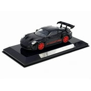 Porsche 911 GT3 RS Black with Red Stripes and Wheels Race Series 1/43 Diecast Model Car by Bburago