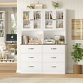 thumbnail image 2 of Homfa 71" Tall Bookcase with Glass Doors and 3 Drawers, White Bookshelf Storage Cabinet with Adjustable Shelf, Freestanding Display Bookcase for Living Room, Home Office, White Oak, 2 of 9