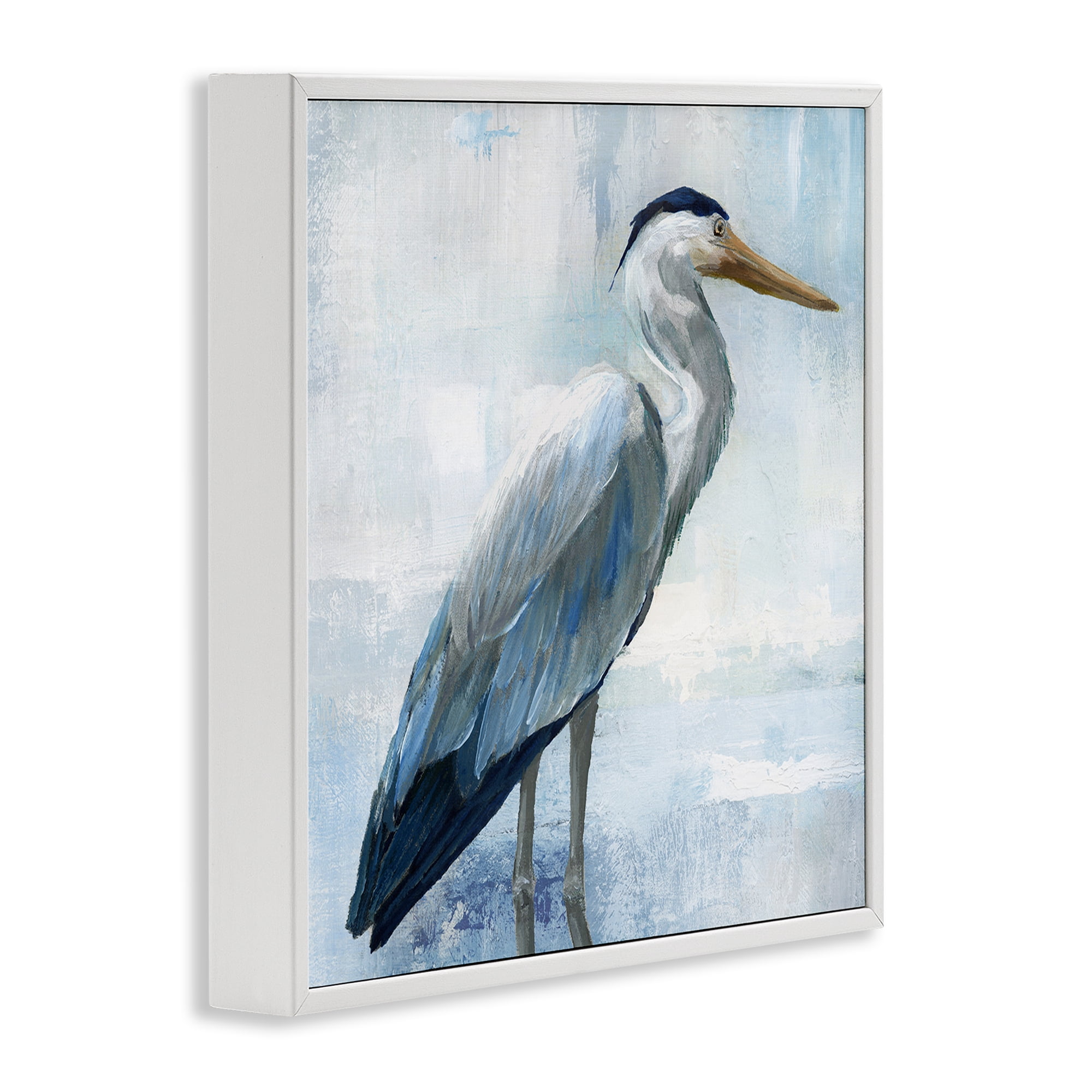Stupell Industries Serene Blue Heron In Aqua White Framed Giclee Art, design by Nan