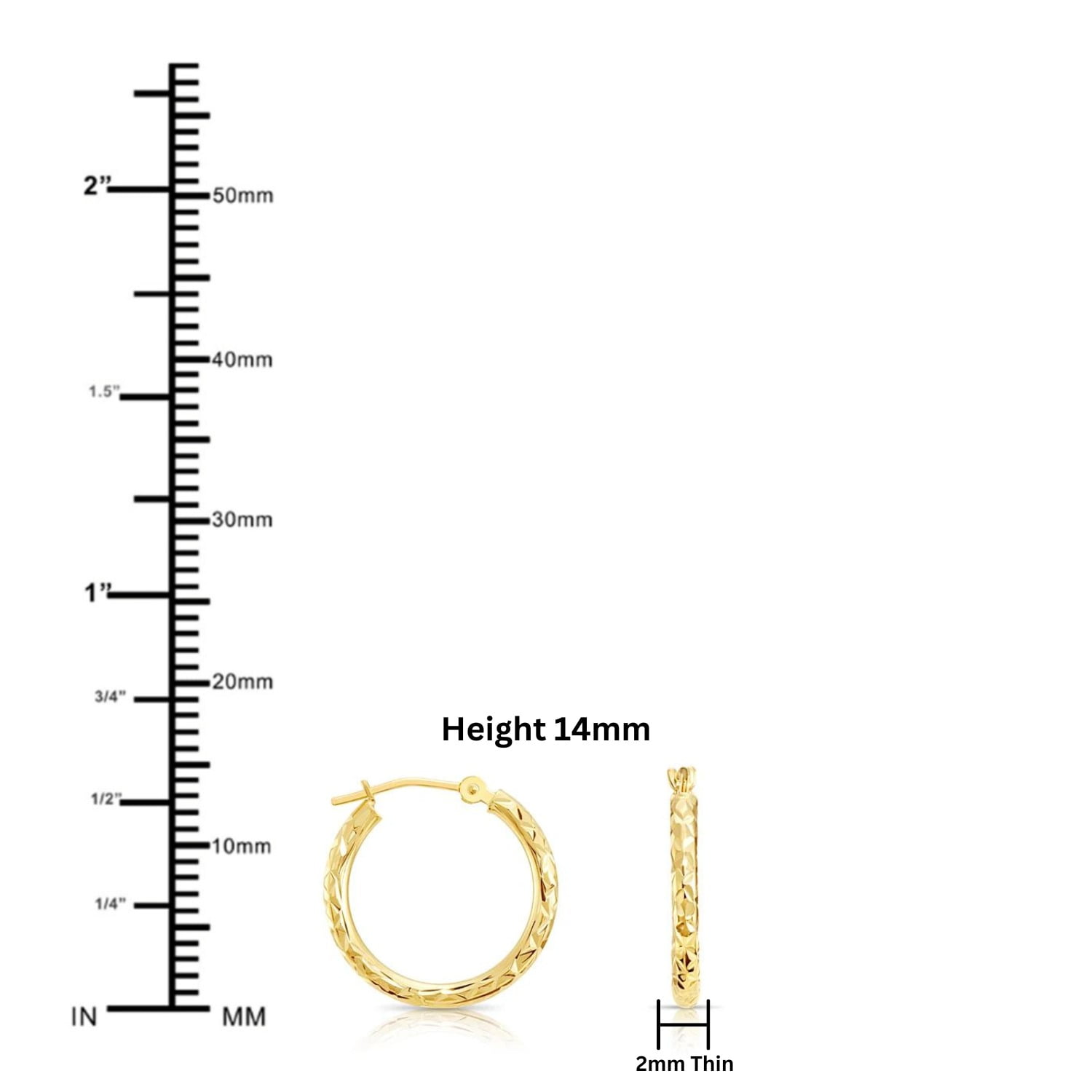 Tilo Jewelry 14K Yellow Gold Diamond-Cut Engraved Round Hoop Earrings for Women & Unisex | X-Pattern Design | 14mm - 0.55 Inch