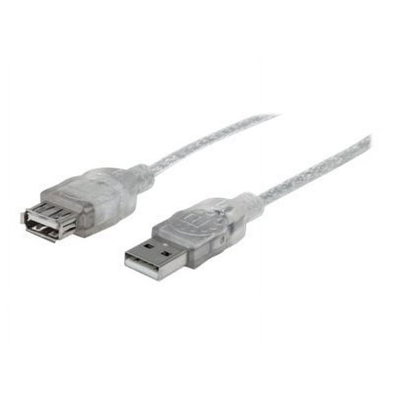 Manhattan USB 2.0 Extension Cable - Type-A Male to Type-A Female, 480 Mbps, 15 ft., Translucent Silver
