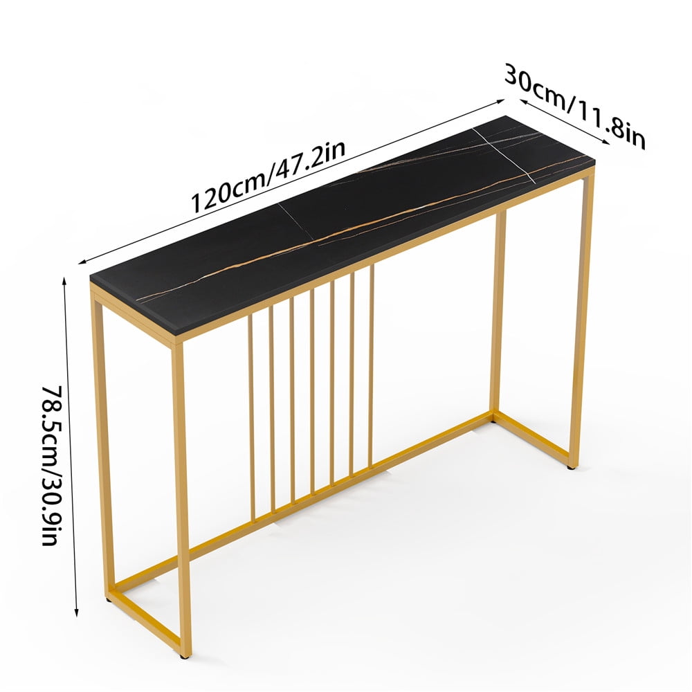 Wisfor Sintered Stone Console Table Slim Narrow Hallway Tablefor Living Room Entryway,Black 47.2x11.8x30.9 inch
