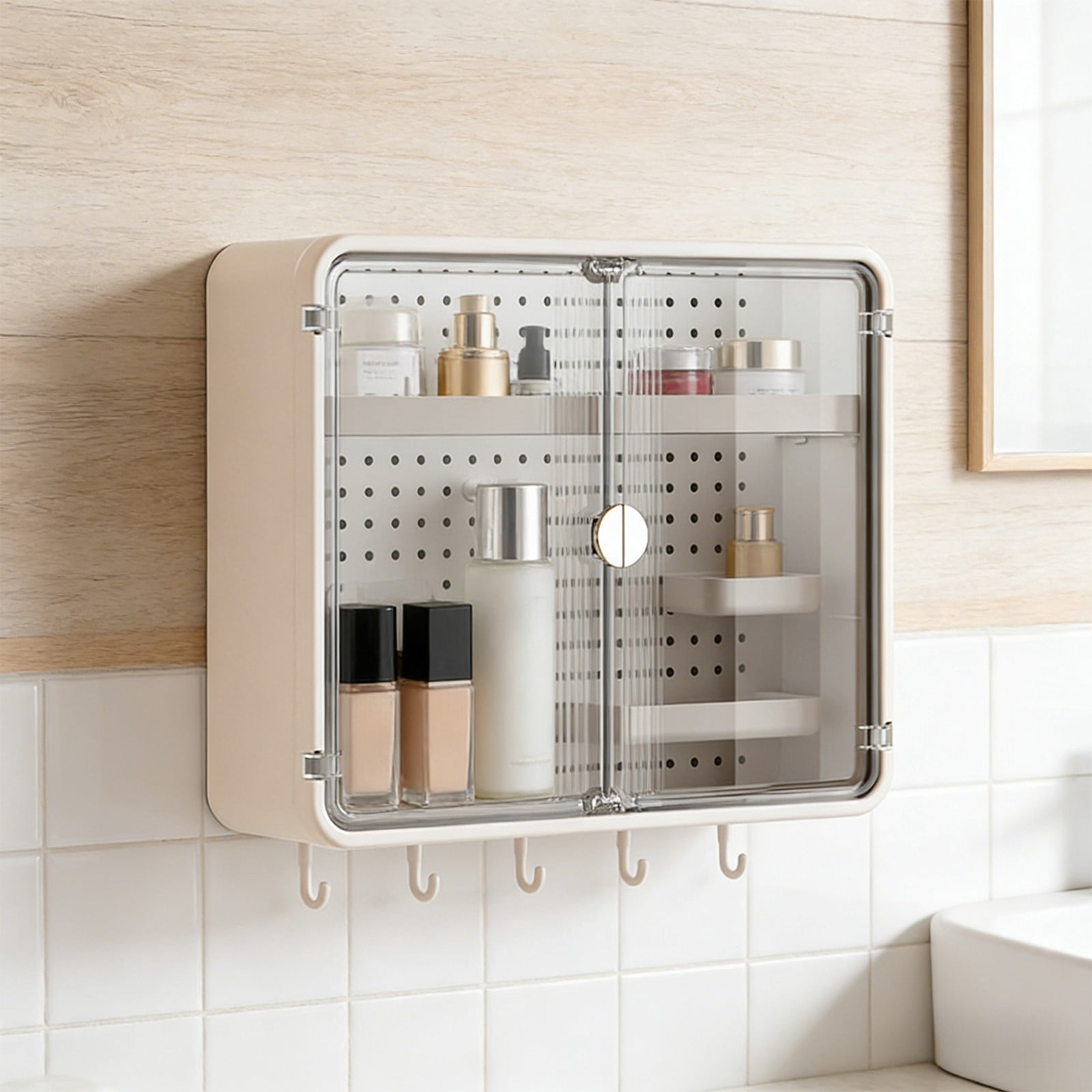 Homenest Bathroom Wall Mounted Storage Cabinet with Pegboard, Adhesive Medicine Cabinet, Over Toilet Organizer with Magnetic Doors for Bathroom, Kitchen, Entryway