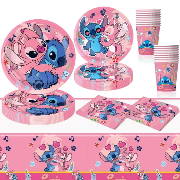 82 PCS Pink Birthday Party Supplies, Birthday Party Paper Plates and Napkins Set Includes 40 PCS Paper Plates 20 PCS Napkins 20 PS Paper Cups 2 Tablecloth for Birthday Party